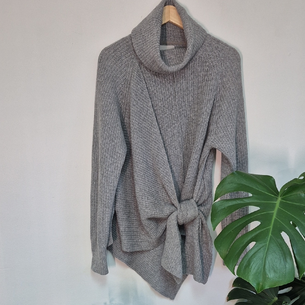 Brochu Walker Gray Cowl Neck Sweater with Tie Detail